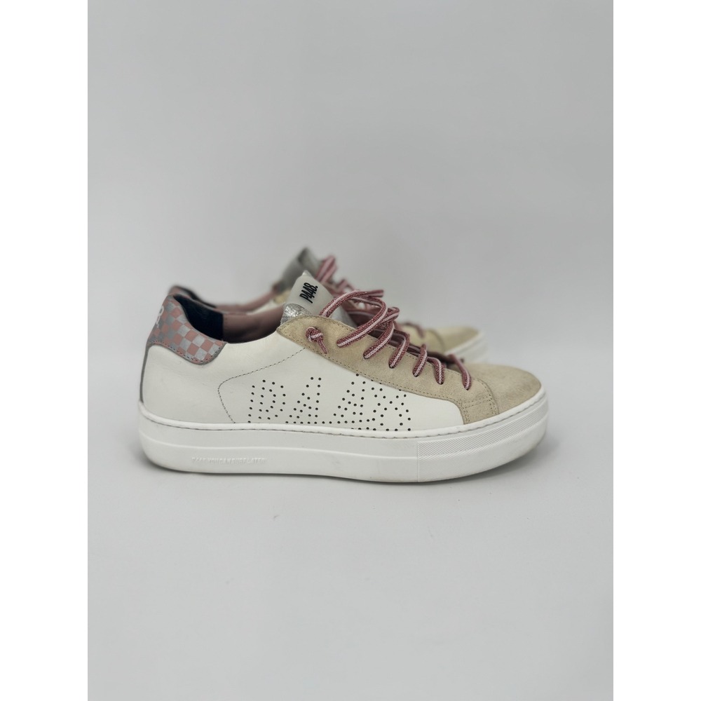 P448 Thea Low Top Sneakers Womens 39 8.5 White Pink Suede Leather Italian Made
